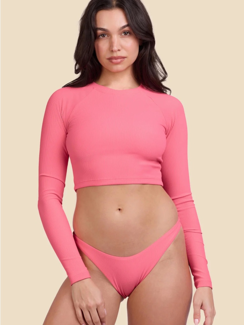 Jolyn Pink Long Sleeve Crop Moana Rash Guard
